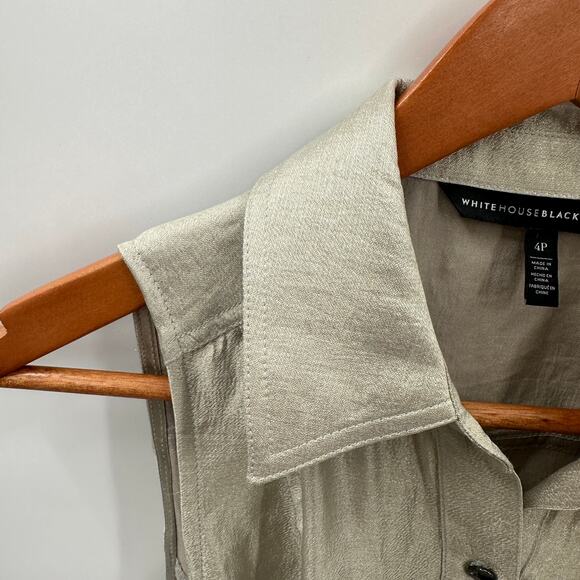 White House Black Market Metallic Gold Satin Button Down Dress // 4 Petite - Picture 6 of 10